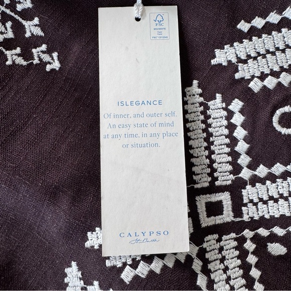 Calypso St. Barth Embroidered Linen Crop Top Brown Large - Picture 8 of 13